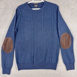 J Crew Sweater Mens Medium Slim Blue Merino Wool‎ Elbow Patch Preppy Modern